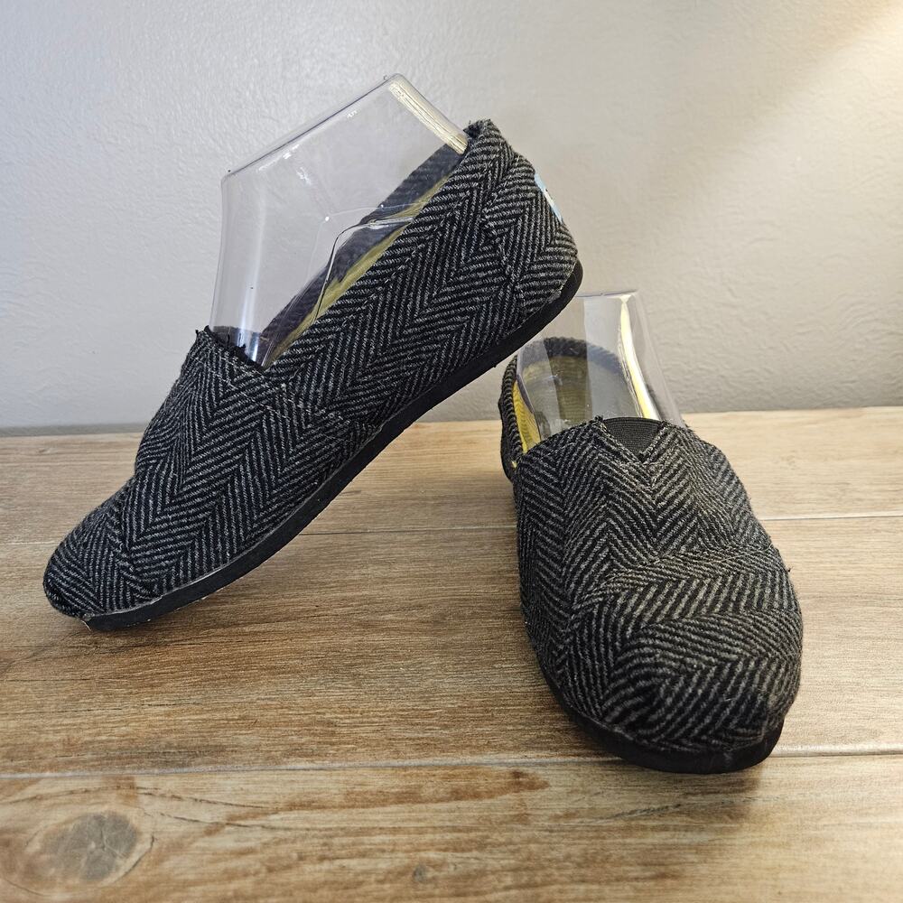 Y2K TOMS Women 7.5 Classic Alpargata Herringbone Flats Preppy Academia Artsy
